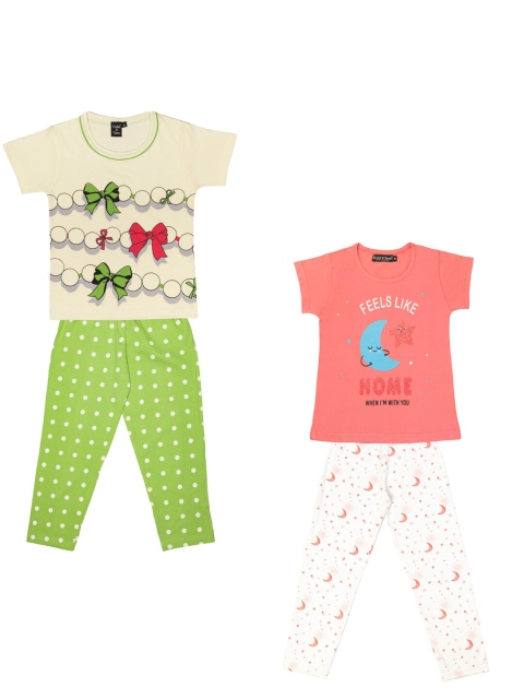 

Todd N Teen Girls Pack Of 2 Printed Cotton Night Suit, Red
