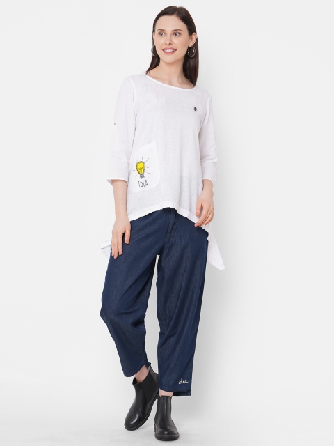 

ZOLA Women White & Navy Blue Printed Top with Trousers