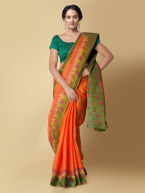 

Unnati Silks Orange & Green Pure Cotton Printed Kota Saree
