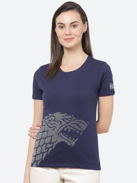 

Free Authority Women Navy Blue & Grey Cotton Game Of Thrones Printed Round Neck T-shirt