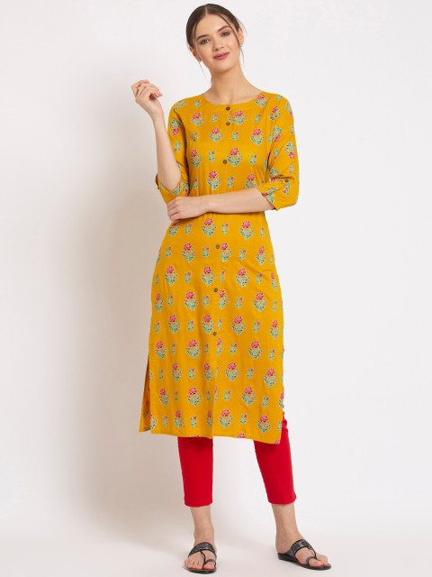 

ALC Creations Women Mustard Yellow & Red Floral Printed Floral Kurta