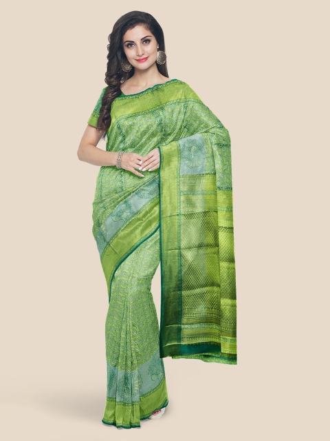

KLM Fashion Mall Green Silk Blend Woven Design Kanjeevaram Saree