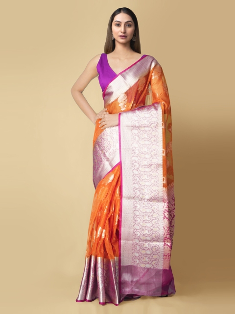 

Unnati Silks Orange Silk Cotton Woven Design Banarasi Saree