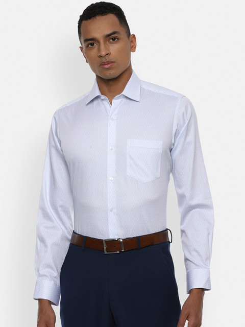 

Van Heusen Men White & Blue Regular Fit Micro Ditsy Print Cotton Formal Shirt