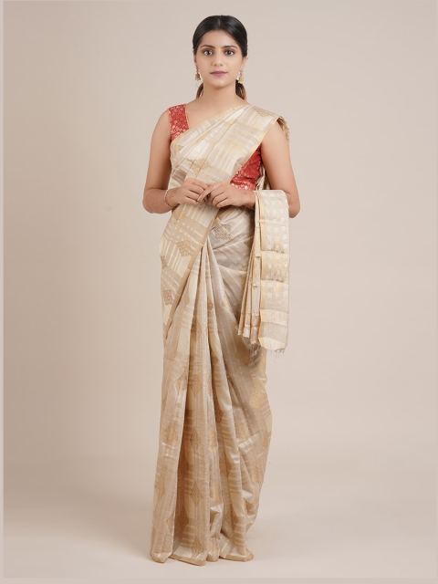 

Pothys Cream-Coloured Woven Design Jute Silk Saree