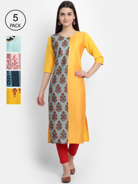 

Ethnic basket Women Pack of 5 Multicoloured Printed Kurtas, Multi