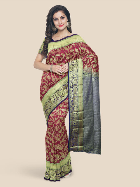 

KLM Fashion Mall Pink & Blue Silk Blend Woven Design Kanjeevaram Saree