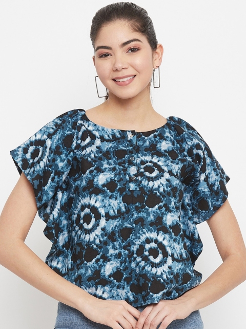 

SECRETS BY ZEROKAATA Blue & Off White Tie and Dye Regular Top