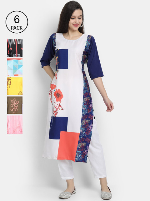 

Ethnic basket Women Pack of 6 Multicoloured Ethnic Motifs Printed Kurtas, Multi