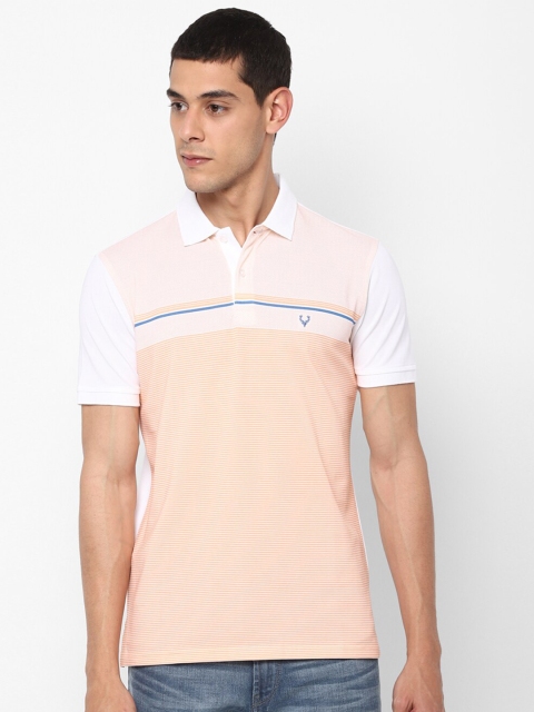 

Allen Solly Men Peach-Coloured & White Striped Polo Collar T-shirt