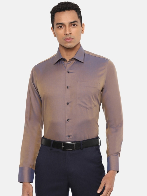 

Van Heusen Men Brown Regular Fit Solid Cotton Party Shirt with Satin Finish