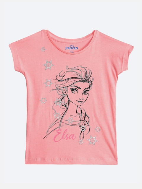 

Kids Ville Frozen Featured Girls Pink & Grey Printed Cotton Round Neck T-shirt
