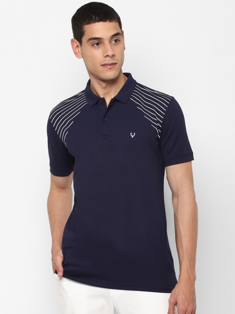 

Allen Solly Men Navy Blue & White Striped Polo Collar T-shirt