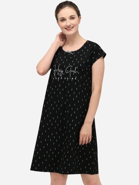 

Lenissa Women Black & Blue Printed Cotton Sleepshirt
