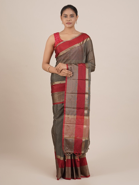 

Pothys Brown & Red Art Silk Striped Saree