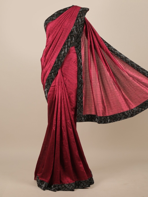 

Pothys Maroon Solid Jute Silk Saree With Embellished Border