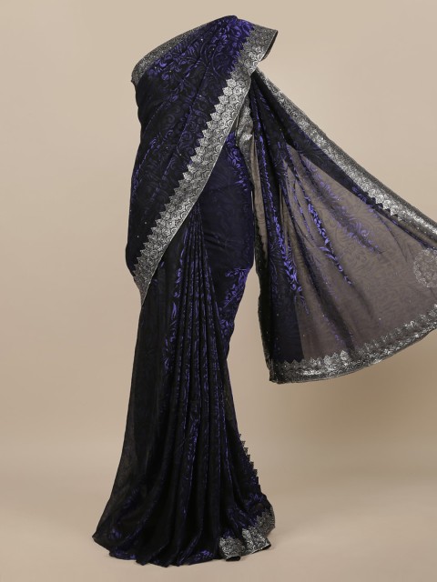 

Pothys Blue & Silver-Toned Jute Silk Embellished Saree