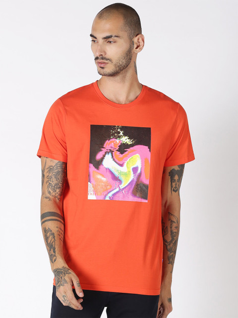 

Blue Saint Men Orange Graphic Printed T-shirt