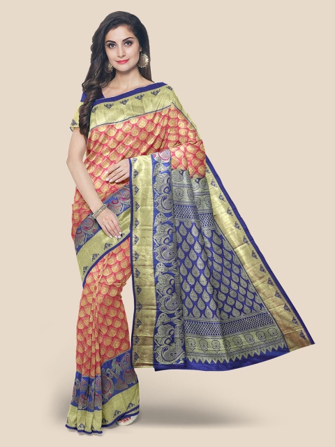 

KLM Fashion Mall Pink & Gold-Toned Silk Blend Woven Design Kanjeevaram Saree