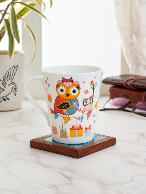

CLAY CRAFT Set of 2 White & Orange Printed Ceramic Mugs