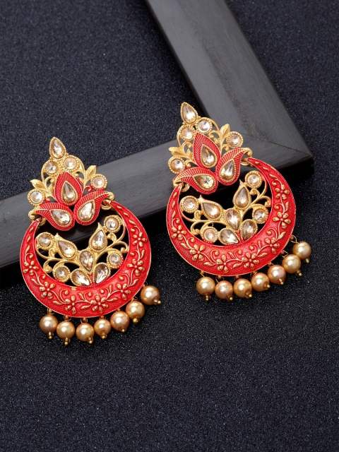 

Ibtida Red Gold Plated Stone Studded & Beaded Handcrafted Enamelled Chandbalis