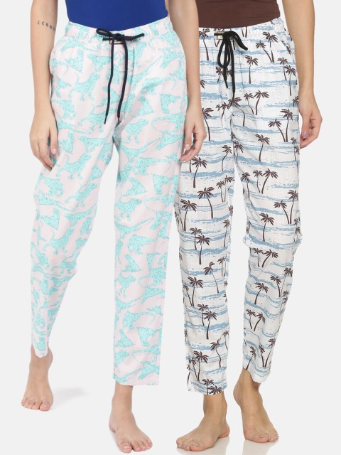 

Bene Kleed Women Pack of 2 Printed Pure Cotton Anti-Bacterial Lounge Pants, White