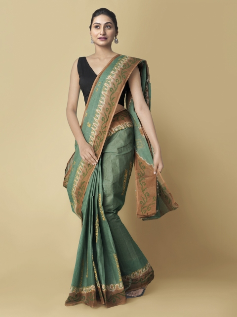 

Unnati Silks Green & Brown Pure Cotton Printed Kota Saree