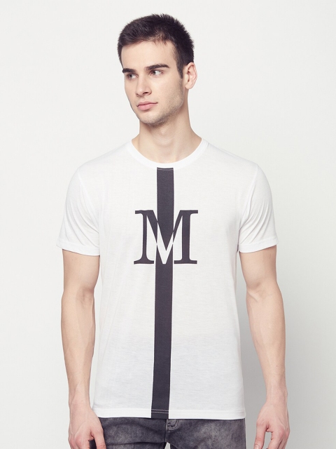 

ELEGANCE Men White Typography Printed Round Neck T-shirt
