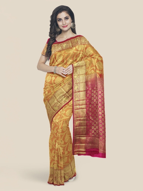 

KLM Fashion Mall Mustard Silk Blend Woven Design Kanjeevaram Saree