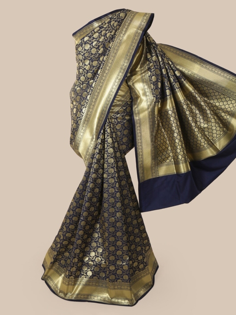 

Pothys Blue & Gold-Toned Pure Silk Woven Design Banarasi Saree