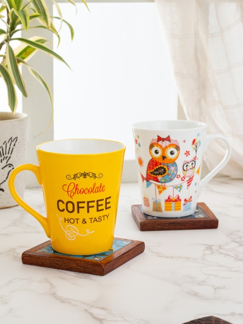 

CLAY CRAFT Yellow & Red 2-Pieces Printed Ceramic Mugs Set