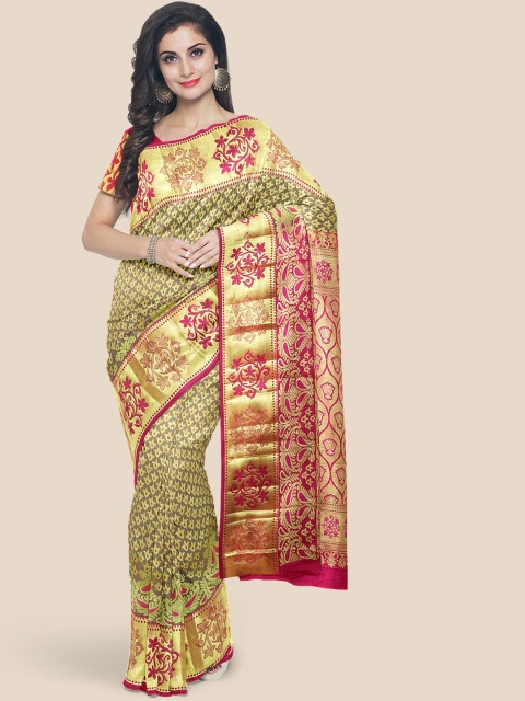 

KLM Fashion Mall Purple & Green Silk Blend Woven Design Kanjeevaram Saree