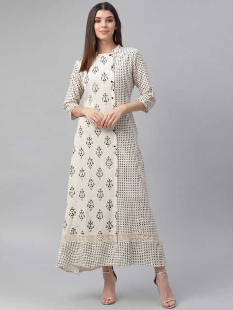 

nesara Women Off White & Black Printed Maxi Dress