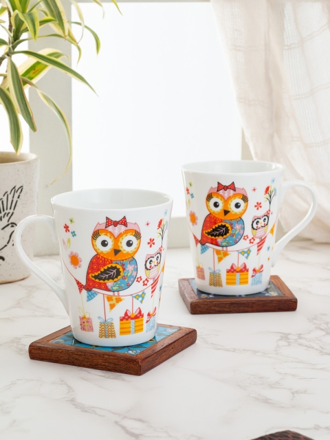 

CLAY CRAFT White Set Of 2 Printed Ceramic Mugs