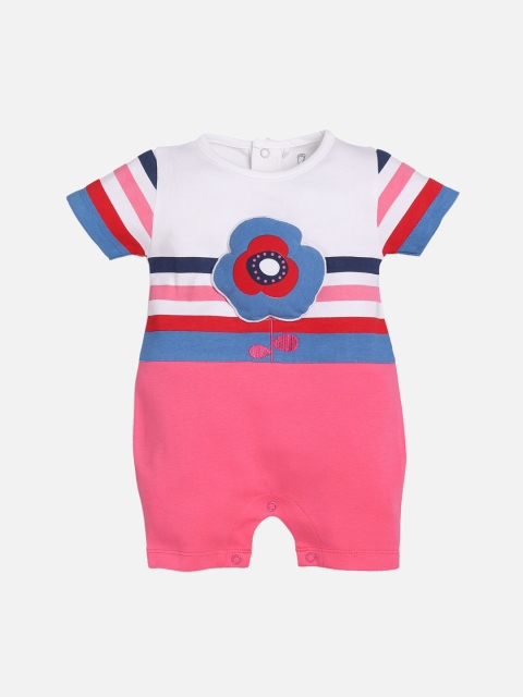 BABY GO Infant Girls Pink & Blue Printed Cotton Rompers