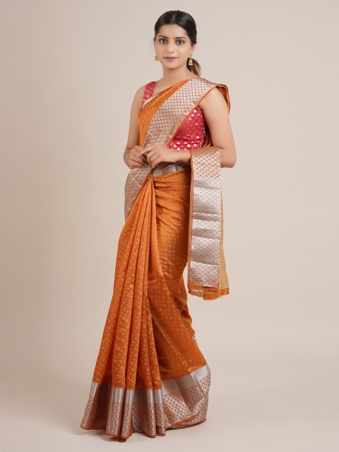 

Pothys Mustard Yellow & Silver-Toned Jute Silk Woven Design Saree