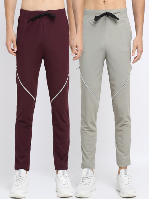 

NEUDIS Men Pack of 2 Maroon & Olive Green Slim Fit Track Pants