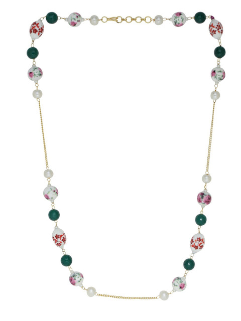 

Silvermerc Designs Gold Plated Japanese Hand-Painted Beads Chain Necklace