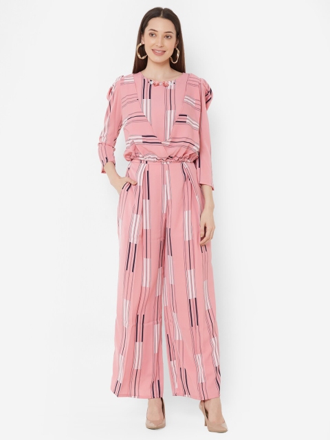 

ZOLA Women Pink & Navy Blue Striped Two Piece Jumpsuit