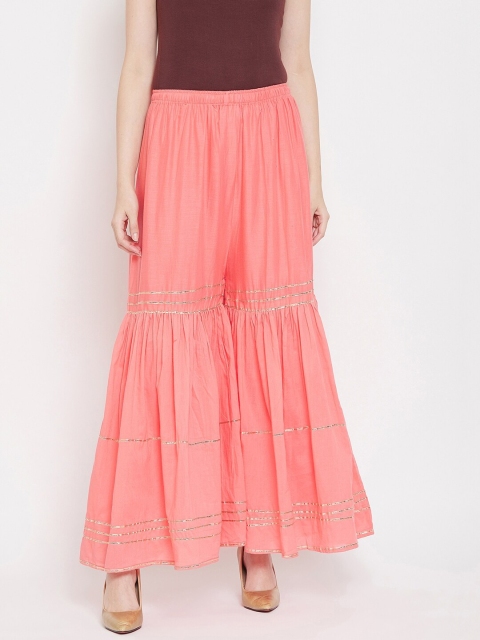 

TULIP 21 Women Peach-Coloured Striped Cotton Flared Palazzos