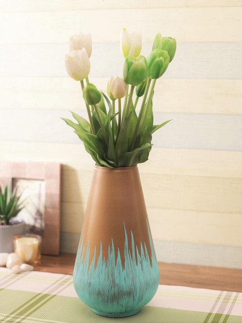 

Aapno Rajasthan Blue & Copper-Coloured Flames Metal Vase