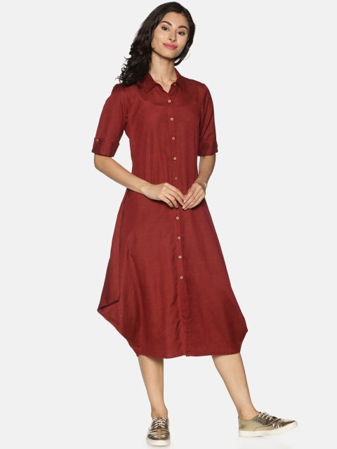 

Saffron Threads Women Rust Solid Shirt Midi Dress