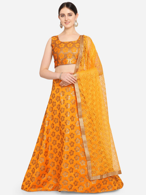 

VRSALES Mustard & Gold-Toned Woven Design Semi-Stitched Lehenga & Unstitched Blouse with Dupatta