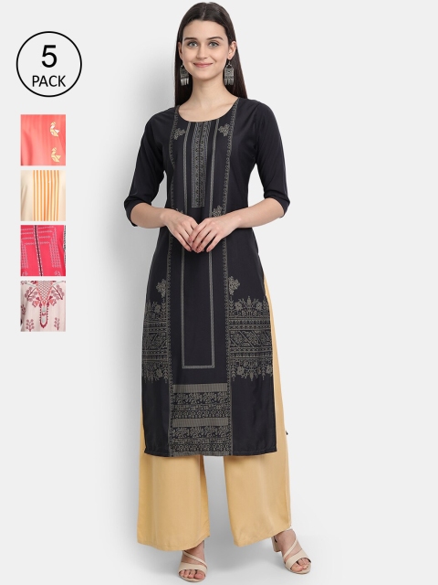 

Ethnic basket Women Set of 5 Multicoloured Ethnic Motifs Printed Crepe Kurta, Multi