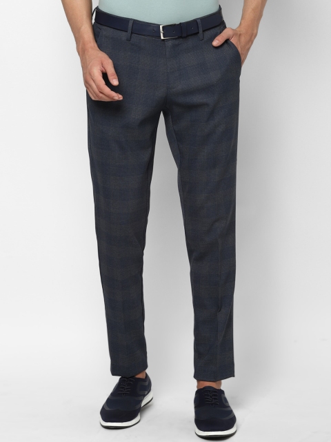

Allen Solly Men Navy Blue & Grey Slim Fit Checked Regular Trousers