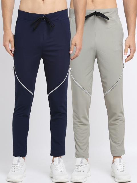 

NEUDIS Men Pack of 2 Navy Blue & Grey Solid Slim-Fit Track Pants
