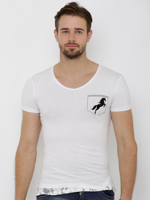 

Rex Straut Jeans Men White Solid Round Neck T-shirt