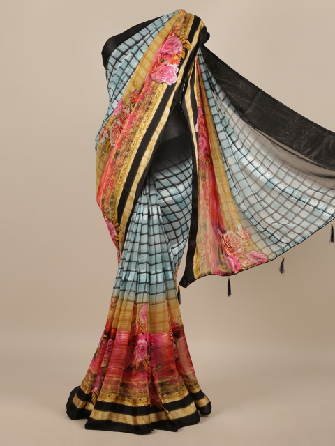 

Pothys Multicoloured Checked Poly Chiffon Saree, Multi