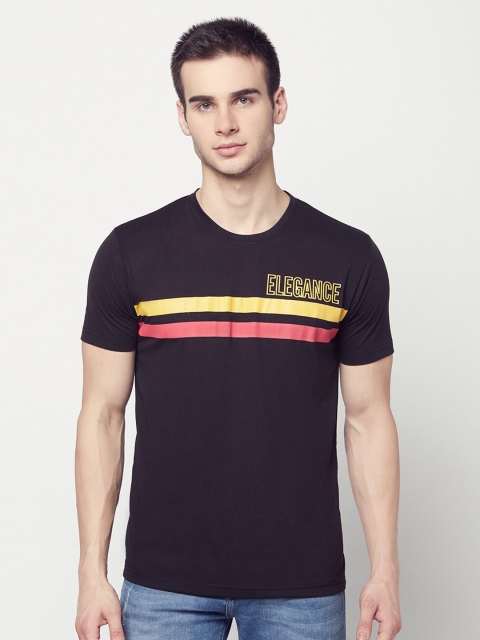 

ELEGANCE Men Black & Yellow Striped T-shirt