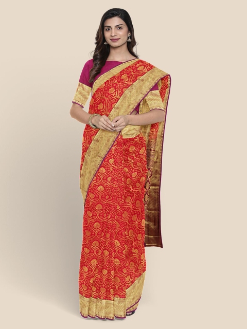 

KLM Fashion Mall Pink & Gold-Toned Silk Blend Woven Design Kanjeevaram Saree